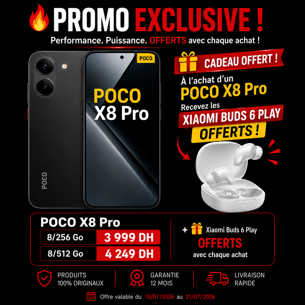 POCO X8 Pro(Neuf) +🎁 Xiaomi Buds 6 Play OFFERTS avec chaque achat
