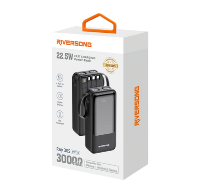 Riversong Ray 30S – Power Bank 30000mAh avec câbles intégrés & charge rapide 22,5W